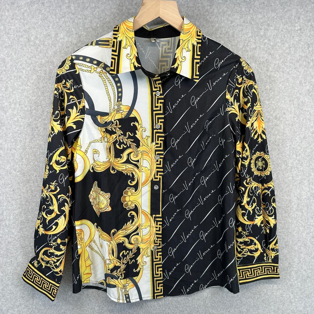 Xingchenkaiyi Blouse Womens Size M Multicolor Baroque Long Sleeve Button Up